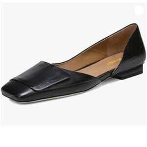 Womens Fashion Pumps Side Cut Ballet Flats Block Low Heels Square Toe Black